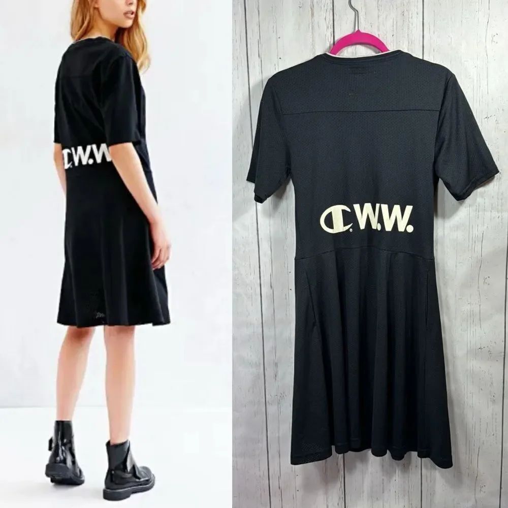 Champion x Wood Wood Black Mesh Logo Dress C.W.W. Back Streetwear Athleisure
